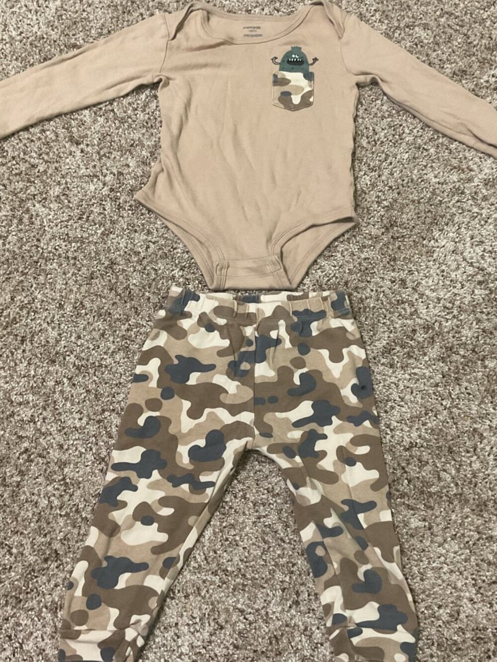 Pekkle 24M Camo Outfit Set Long Sleeve Bodysuit & Pants Toddler Boys